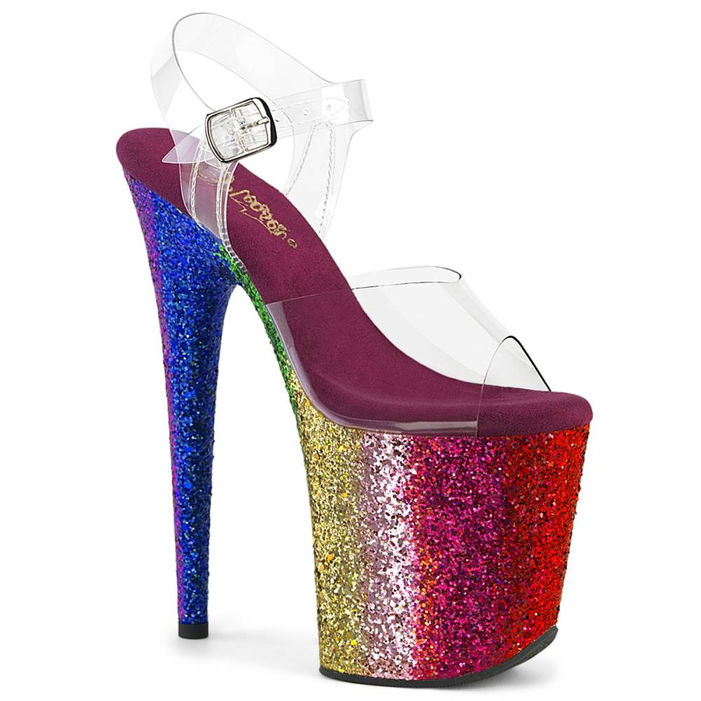 Pleaser - FLAMINGO808RBG Sandale à bride à la cheville, Pole dance chaussures - Arc En Ciel/Transparent Product image